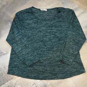 All in Love Teal Melange Knit Top 1XL Button Sleeve Accent Soft Blouse